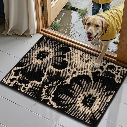 Homodeco Indoor Door Mats Dirt Trapper, Non-Slip Doormat, Black, 40x60 cm | Washable, Low Profile, Absorbent, Inside, Floor Mat Perfect for Kitchen Entryway DoorPets and Garden