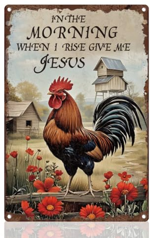 Gracioso Gallo Cantando Pollo En La Mañana Cuando Me Levanto Dame Letrero De Metal Impermeable Cartel De Chapa Decoración Placa Metálica para Bar Granja Pub 20X30Cm