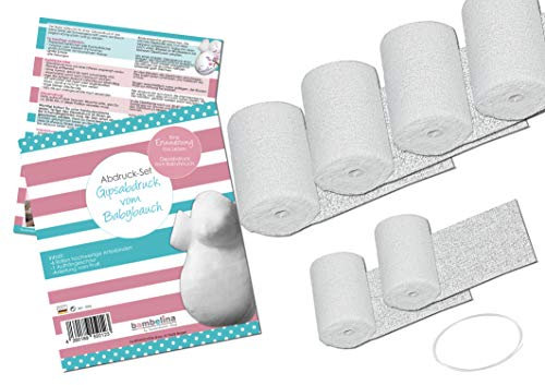 bambelina Gipsabdruck Bauchabdruck Set vom Babybauch, mit Aufhängung Halterung Bauchmaske Gipsbinden Gips Artex Artexbinden Babybauchabdruck Abformung Baby Bauch