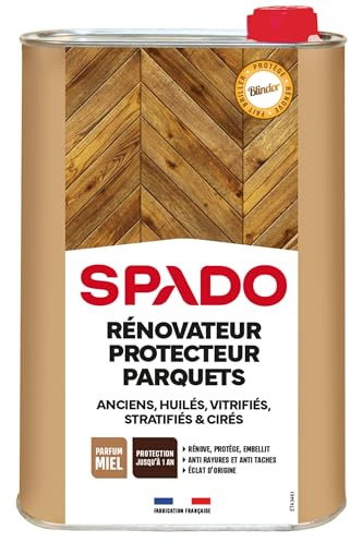 SPADO - Rénovateur Protecteur parquets - Rénove, protège, ravive et embellit - Anti rayures - Anti tâches - Brillance et éclat - Non glissant - Cire d'abeille & miel - 1 L - Fabriqué en France