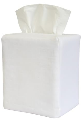 Jacaranda Living Square Tissue Box Cover, Linen/Cotton Fabric Tissue Holder, Decorative Cloth Tissue Cube Cover Tissue Box Cover, White Linen, Plain