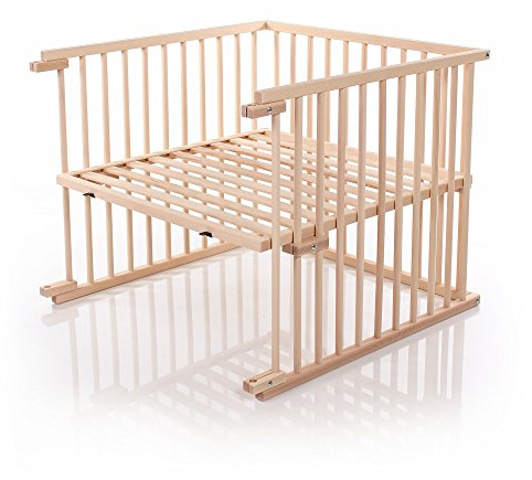 babybay Kinderbett Umbausatz für Beistellbetten stufenlos verstellbar passend für Modell Original Beistellbett / Babybett Größe: 132 cm x 81 cm aus massivem Buchenholz, natur unbehandelt