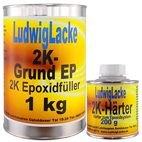 LudwigLacke Epoxidfüller 1,2 kg Grau Epoxifüller Rostschutz Grundierung Haftgrund für Metall, Alu UVM.