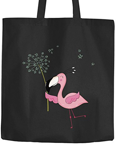 Jutebeutel Flamingo Pusteblume Dandelion Baumwolltasche Stoffbeutel Tragetasche Moonworks® schwarz 2 lange Henkel