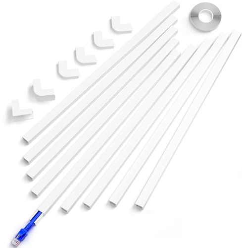 Delamu Cord Cover, 142in Wire Covers for Cords on Wall, Small Cord Cable Hider for 1 Wire, Ease Installation Cords Hider for Wall Mount TV, Paintable Cable Cover Raceway, L15.7 W0.59 H0.4in, White