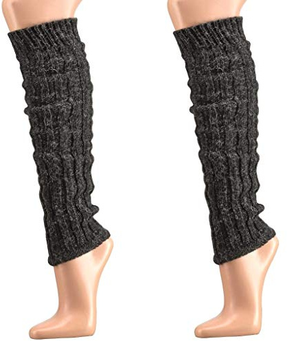 krautwear® - Scaldamuscoli per gambe da donna,2 paia di scaldamuscoli a maglia grossa con lana di alpaca e lana di alpaca, soffice, 30 cm, colore nero, bianco, grigio, beige Anthrazit