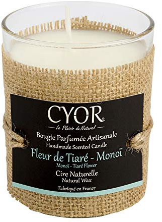 CYOR - Bougie Parfumée FLEUR DE TIARE-MONOÏ 130g - 100% naturelle - 30h de combustion - Fabriquée à la main en France