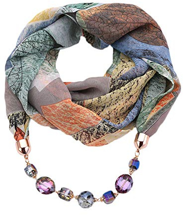 GOGNGTR Vintage Ethnic Women's Scarf Crystal Bead Pendant Accessory Necklace Soft Infinity Scarves(sc005) (blue)