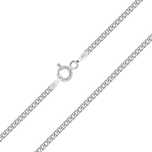 PLANETYS - Flache Panzerkette 2 mm Breite 925 Sterling Silber Rhodiniert Kette - Halskette - Verschiedene Längen: 40-45-50-55-60-65-70 cm