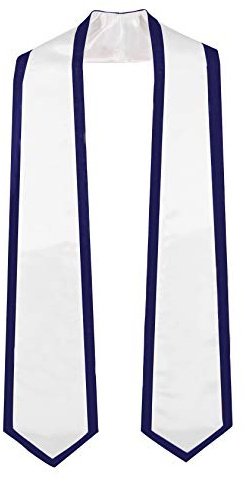 GraduationMall Plain Graduation Honor Stole Classic End With Trim Unisex Adult 72 / 60 Long (72 Long, White + Navy Trim)