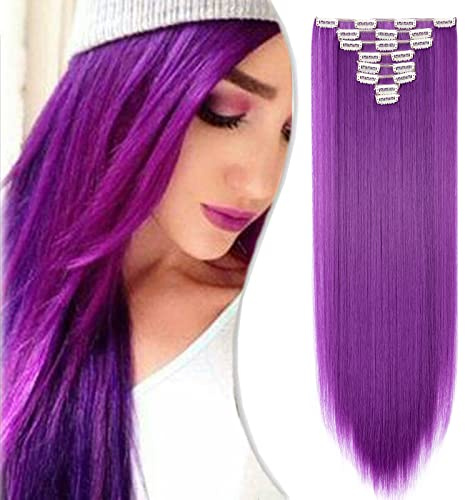 SEGO Extension Clip Capelli Lisci 8 Fasce Hair Extensions Sintetiche 65cm Parrucca Donna Full Head 140g - Viola Scuro