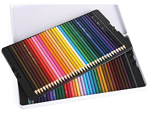 TOOLSTAR Buntstifte, weiche Wachskerne, Aquarellstifte, Buntstifte-Set zum Zeichnen, Skizzieren, Schattieren und Ausmalen in Blechdose, 48 Stück