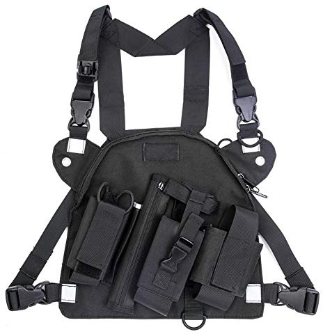 Asudaro Bolsas de Arnés de Bolsillo Radio Walkie Talkie Bolsas de Bolsillo en el Pecho Se Utilizan en Deportes de Carrera Deportes de Ciclismo, Desafíos Extremos Caminatas y Campamentos, Negro