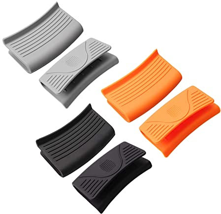 6Pcs Silicone Hot Handle Holder, Kitchen Silicone Thicken Gloves Pot Pan Holder Grip Heat Resistant Pinch Silicone Potholder Silicone Assist Handle Holder Hot Pot Handle Cover, Black Orange Grey