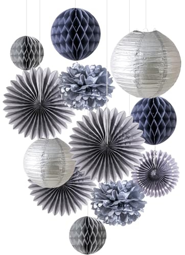 EASY JOY Pompones de papel de seda, decoración gris, bolas de panal de abeja, rosetas de papel de seda, boda, cumpleaños, baby shower, decoración del hogar