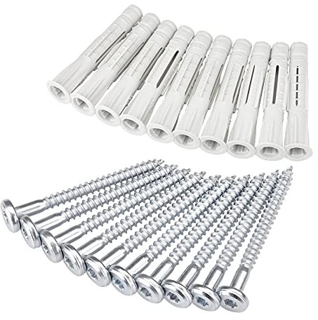 10 Stück SOTECH Aufhängeschienen Befestigungsschrauben 5,5 x 60 mm und 10 Stück Dübel 8 mm für Stein, Beton, Mauerwerk zum Befestigen von Wandschienen für Schrankaufhänger