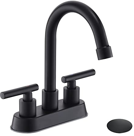YardMonet Black Bathroom Faucets, 2 Handle Bathroom Sink Faucet, 4-Inch Centerset Bathroom Sink Faucet with Pop Up Drain and Water Supply Lines Bathroom Faucet Black
