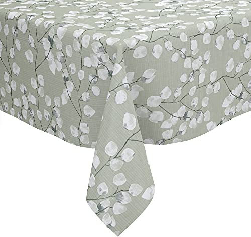 Karina Home Honesty Floral Linen Tex Wipe Clean Tablecloth Vinyl PVC (Sage Green, 200cm x 140cm)