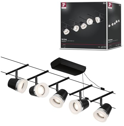 Paulmann 94463 CorDuo Cable System – Basic Lighting Set Cone DC, Max 5 x 10 Watt Extendable Wire Cable Matt Black Plastic GU5.3 Wire Cable System Without Bulbs