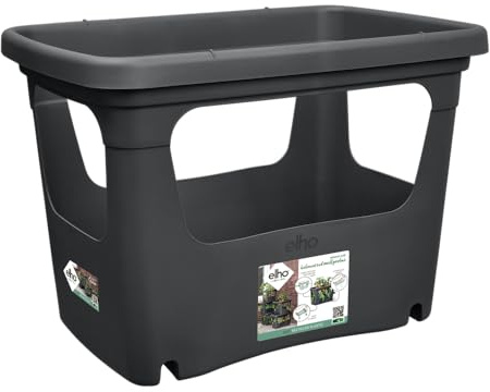 Elho Green Basics Stack & Grow 50 Übertopf für Anzucht und Ernte im Freien, Schwarz, Ø 50,9 x H 35,7 cm