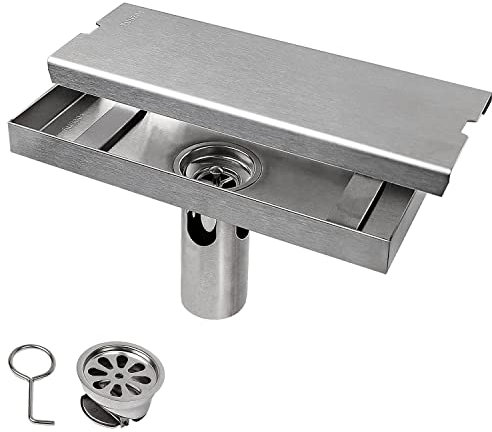 Canaleta de Desagüe 20 cm Plateado, TIANLIN Anti-Olor Piso Desagüe de Acero Inoxidable Lisa, la Desague Ducha Tiene Dos Modos de Drenaje, Eficaz contra Olores e Insectos