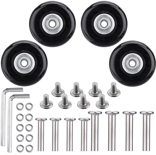 NONMON 4 Stück 45 x 18 mm Ersatz Rollen mit Kugellager Kits Gummi Metall für Gepäck-Koffer Trolley Hartschalenk ffer Schwarz
