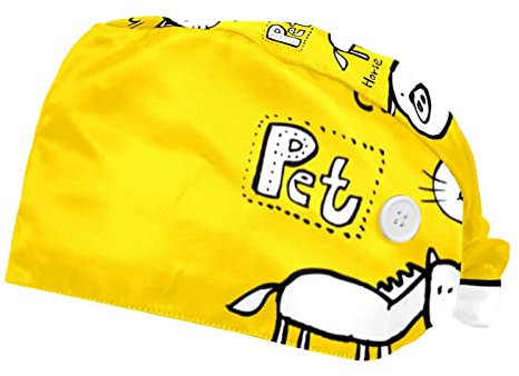 Verstellbare Arbeitskappe mit Knopf, Baumwolle Arbeitsmütze Schweißband, elastische Bandage Raffhalter Hüte, Zoo gelbes Tier, 2 Stück, mehrfarbig, One size