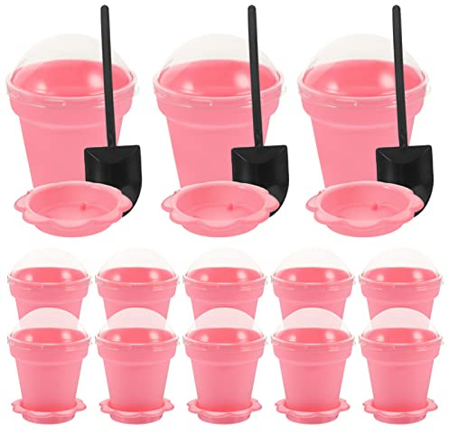 Kichvoe 25 Sets Pink Plastic Flower Pot Dessert Cups with Lids and Shovel Spoons 3 Inch Acrylic Cake Cup Ice Cream Mousse Bowls for Yogurt Parfaits and Party Gatherings