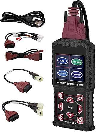 M3-A Scanner Diagnostic Moto Professionnel-Outil de Diagnostic OBD2 Test de Tension Batterie,Compatible avec Yamaha 2/3/4P,Kawasaki 4-6P,Honda 4P,OBDII 16P,Lecture/Effacement Codes Défaut,12 Langues