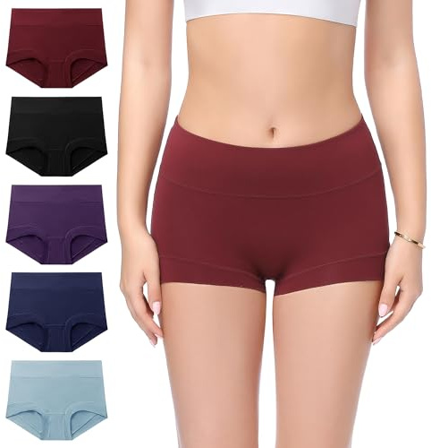 Molasus Cotton Boy Shorts Underwear for Women High Waisted Boyshorts Panties Knickers Full Coverage Stretch Ladies Briefs Multipack 5 Pack Plus Size XXL