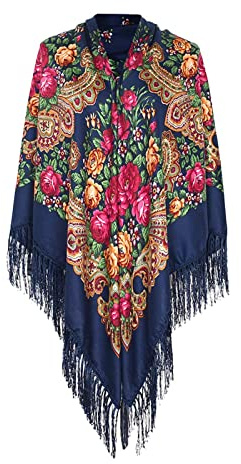 Halstuch mit traditionellem ukrainischem/polnischem/russischem Blumenmuster und Fransen Elegante Halstuch Schal