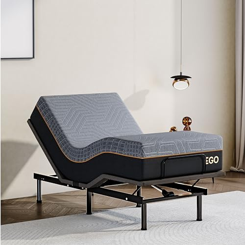 Dyonery Twin XL Adjustable Bed Base Frame with Wireless Remote + 12 Inch Twin XL Gel Memory Foam Mattress Bed in a Box, Head and Foot Incline, Zero Gravity, Fiberglass Free,80 × 38