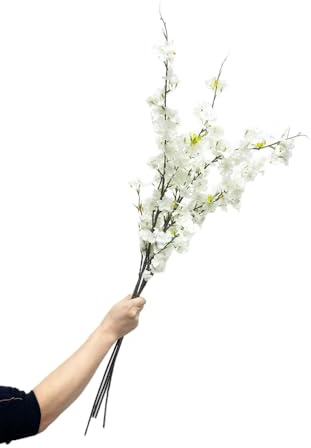 CLoxks Lot de 4 branches de cerisier artificielles en soie de 109,2 cm à longues tiges pour décoration de maison, de fête de mariage, blanc