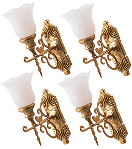 BESTonZON 4pcs Miniature Wall Lamp Model Led Lights for Sand Table Decor, Tiny Luminous Wall Lamps in Gold White Light, Diy Landscape Ornament for Architectural Model and Miniature Scene