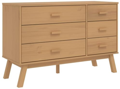 vidaXL Schubladenschrank, Sideboard mit 6 Schubladen, Schrank Kommode mit Holzbeinen, Aufbewahrungsschrank Schubladenkommode, Braun Massivholz Kiefer