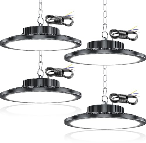 TASINUO Focos Led Interior Techo 100W 10000LM UFO Plafon LED Techo 4 Piezas | 6500K Blanco Frío Lampara LED Techo, IP65 Impermeable Luces LED Exterior Industrial para Garaje, Almacén, Oficina, Estadio