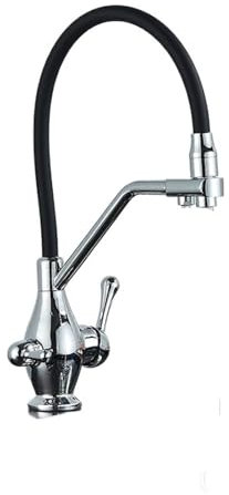 Robinet d'eau avec filtre de cuisine gris, mélangeur d'évier monté sur pont froid, boisson rotative, robinet de grue purifié à double poignée (Color : Chrome A)