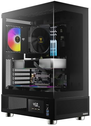 GAMDIAS Atlas E1 ATX Mid Tower PC Case, Monitor en Tiempo Real, Ventiladores ARGB de 3 x 120 mm, Vidrio Templado sin Costuras, Rejillas Laterales de Alto Flujo de Aire, Color Negro
