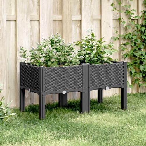 Bulliing Jardinière avec Pieds Noir 80x40x42 cm PP,Jardiniere sur Pieds,Bac avec Treillis,Jardiniere Terrasse