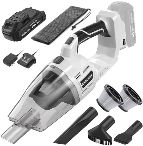 BIELMEIER Aspirapolvere manuale senza fili da 20 V, piccolo aspirapolvere portatile ricaricabile, per negozio Wet/Dry con batteria da 2000 mAh, caricabatterie, 2 filtri per casa, barca, auto, peli di