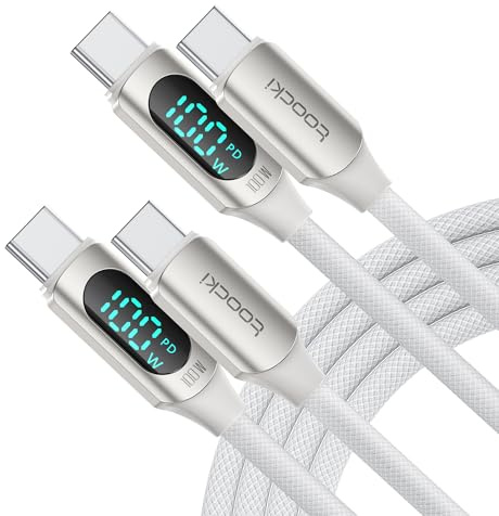 toocki 100W USB C till USB C-kabel, 1M [2 PACK] 5A Snabbladdningskabel Laddningskabel PD QC3.0 med LED-display, kompatibel med iPhone 16 MacBook Pro Air iPad Pro Air Galaxy S24 S23 Pixel