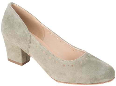 Hirschkogel Pumps Viktoria Veloursleder | Trachtenpumps mit süßem Lochmuster | Damen (Salbei, EU Schuhgrößensystem, Erwachsene, Damen, Numerisch, M, 38)
