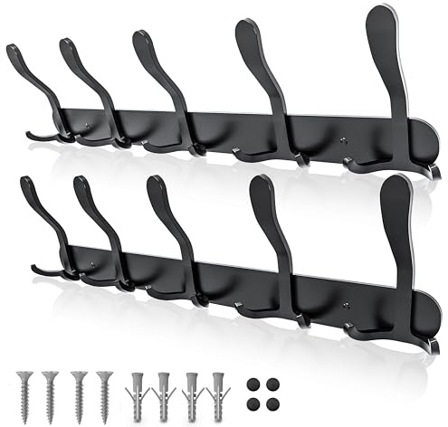 Britmart Charcol Black Coat Hooks Wall Mounted-2 PCS | Durable Stainless Steel - Smart Design, Space Saving Wall Coat Rack Wall Mounted | Easy Installation - Wall Hanger to Hang Coats, Hats & More