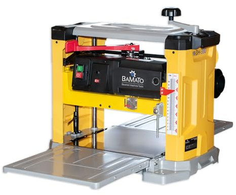 BAMATO Dickenhobelmaschine BH-330 | mit 3 Hobelmessern | 330mm Hobelbreite | neue Messerwelle | 1800 W Motor | 152mm Durchlasshöhe | Klappbare Auf-/Abnahmetische | Dickenhobel Maschine Werkstatt