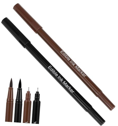 OKUMEYR Edible Pens for Cookie and Fondant Decoration Double-tip Food Markers Baking Decorating Tools 2pcs Black and Brown Suitable for Cake and Biscuit Art