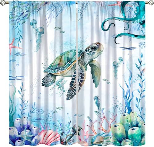 Vorhang Blickdicht 3D Tierschildkröte Muster Ösenschal - 2 Stücke Verdunklungsvorhänge Mit Ösen Schlafzimmer Wohnzimmer Schallschutz Vorhang Verdunkelung Gardinen, 150X166 cm (B + H) - Vorh-319168370