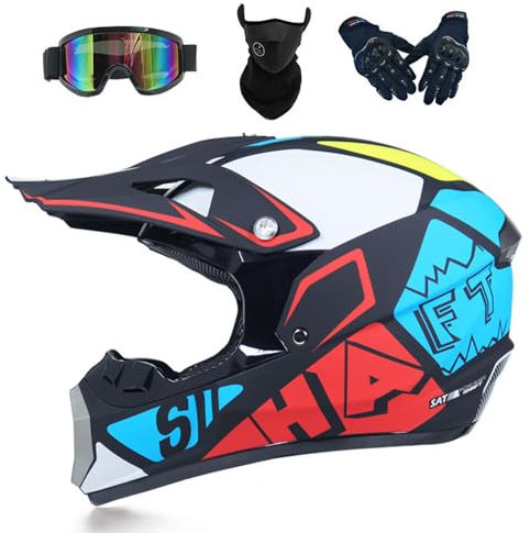 PAESCOY Casque De Motocross avec Lunettes UV Masque Gants Casque De VTT Certifié Dot/ECE Casque De Moto Intégral Dirt Bike Offroad Casque Cruiser Chopper Casque De Cyclomoteur pour Homme Femme,Muti-L