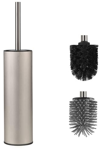 DAZI Klobürste freistehende metallisch, klobürste mit 2 Langen toilettenbürste silikon für eine Tiefenreinigung des Waschbeckens, WC Bürste mit Tropf- und Verstopfungshemmung. (Gebürsteter Nickel)