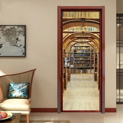 Türbekleben Bibliothek Türtapete, Selbstklebend TürPoster Bibliothek Türbilder, 3D Fototapete Türfolie Poster Tapete Türaufkleber Tür Tapeten 86 x 200 cm q557