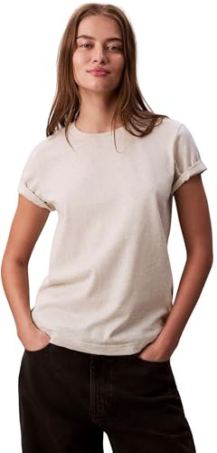 Calvin Klein T-Shirt Manches Courtes Femme Archive Jersey Tee avec Col Ras-du-Cou, Beige (Vanila Heather), M